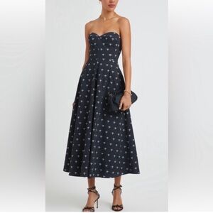 G. LABEL by Goop Sweetheart A-Line Strapless Dress in Navy Bee Print